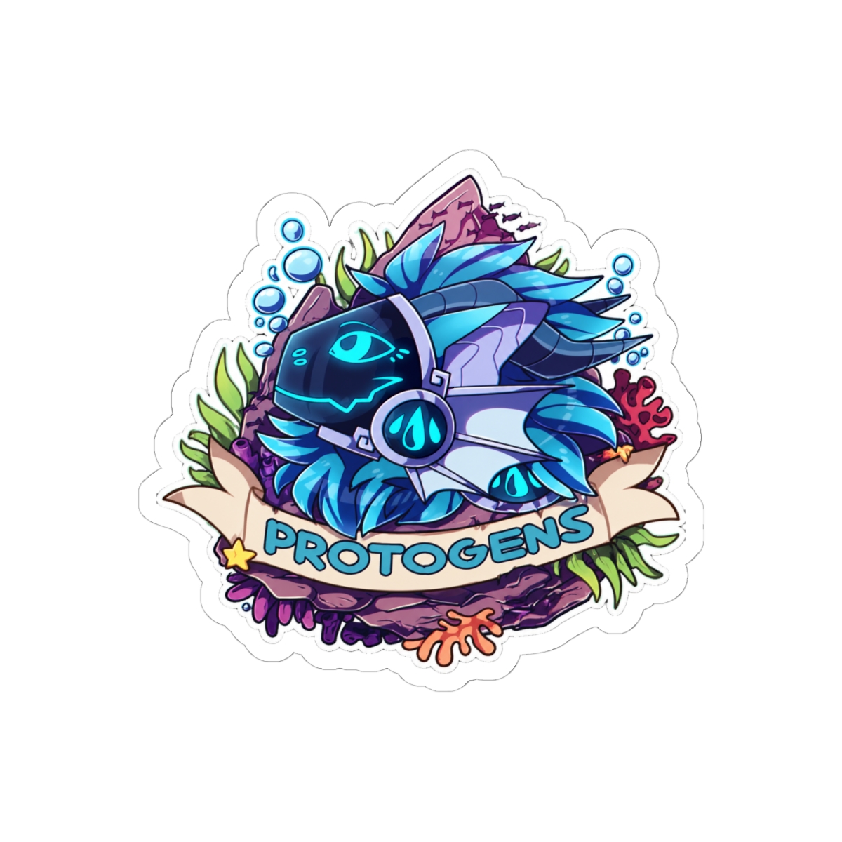 Aquatic Protogen Sticker | Futuristic Cyber Furry Vinyl Decal - alternate angle 1, merchandise