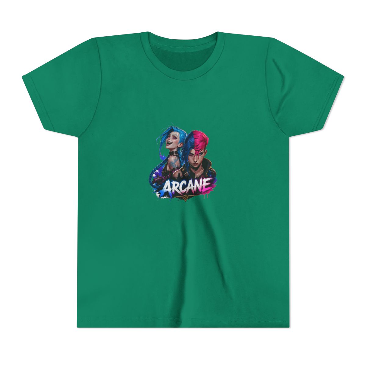 Arcane Vi and Jinx Rivalry Kids T Shirt - League Fan Gift - alternate angle 2, merchandise