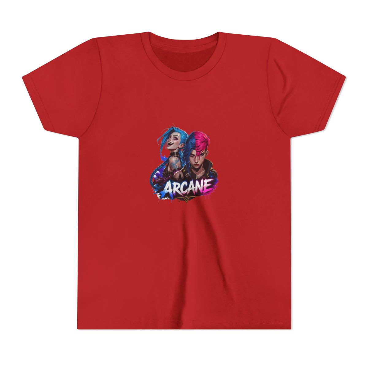 Arcane Vi and Jinx Rivalry Kids T Shirt - League Fan Gift - alternate angle 5, merchandise
