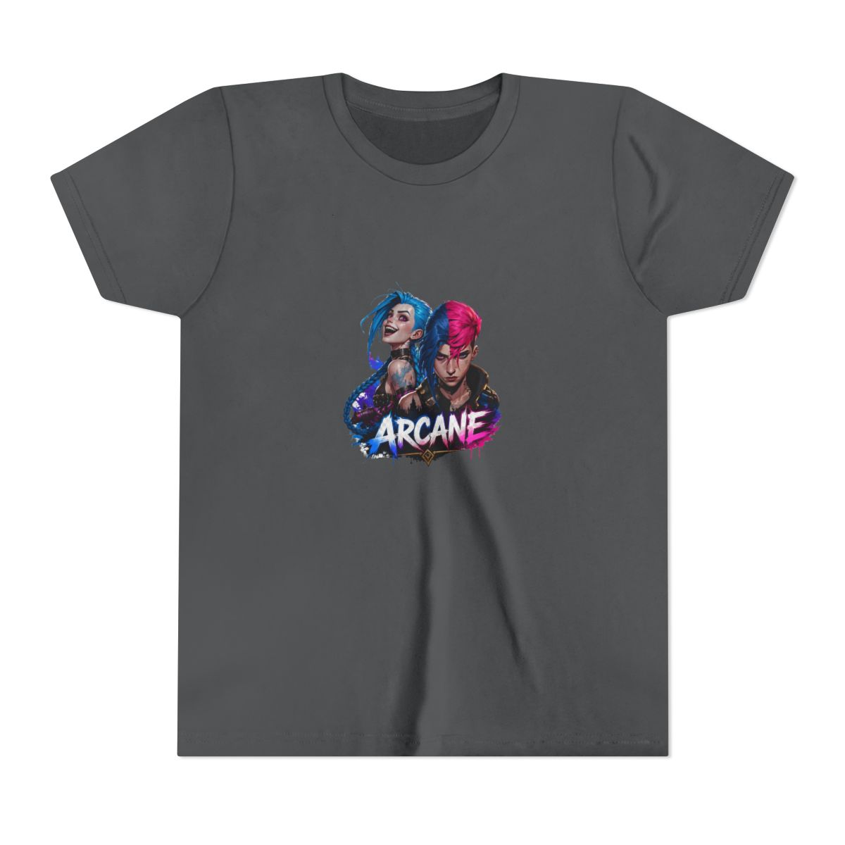 Arcane Vi and Jinx Rivalry Kids T Shirt - League Fan Gift - alternate angle 4, merchandise